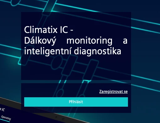 Úvodní obrazovka portálu Climatix IC s odkazem Zaregistrovat se a tlačítkem Přihlásit